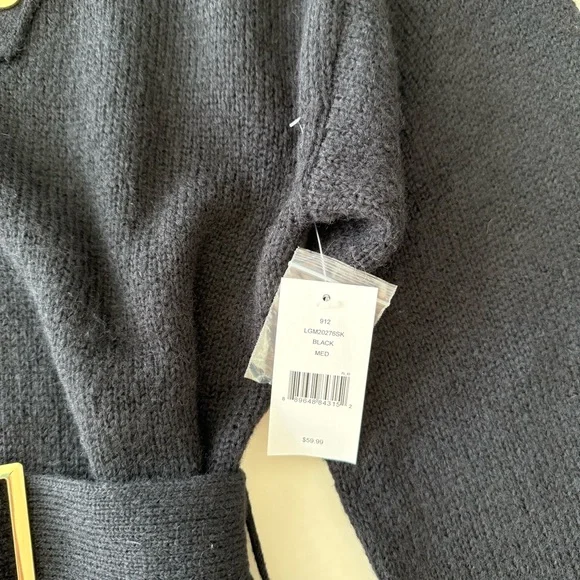 SAKS FIFTH AVENUE Belted Midi Knit Sweater Dress, Black, Size M, NWT - Picture 4 of 5